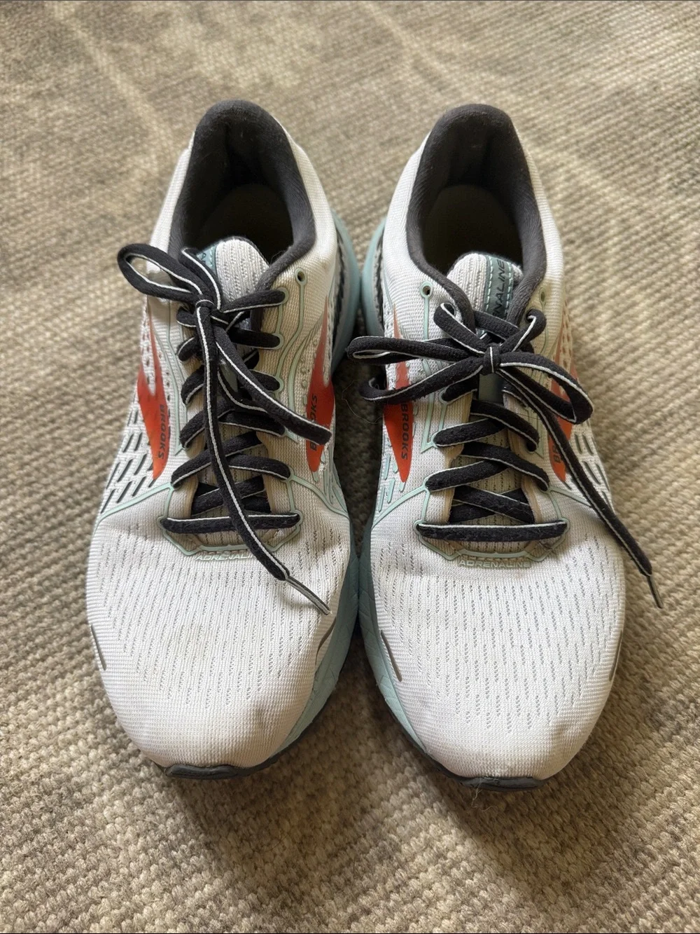 Brooks Women’s Adrenaline Running Shoes - White with Coral and Light Blue